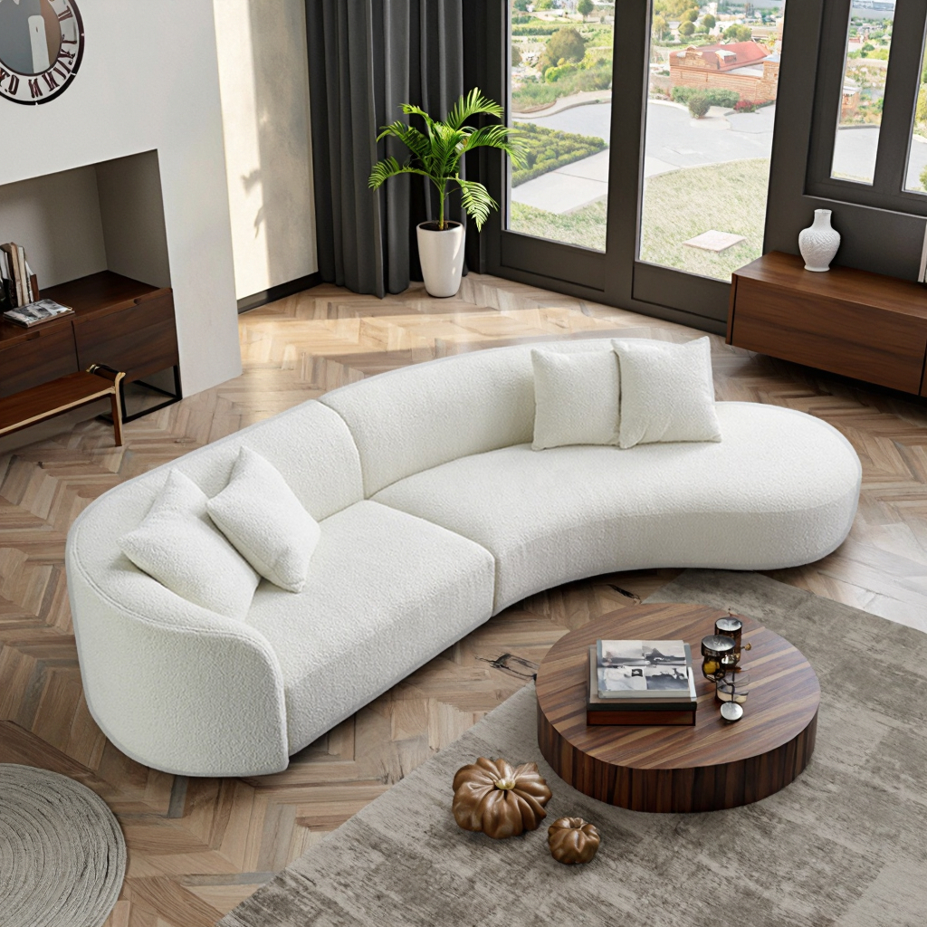 Modern Design Sectional Sofa Set Living Room Hotel Furniture with Curved Modular Velvet Fabric Couch - Image 2